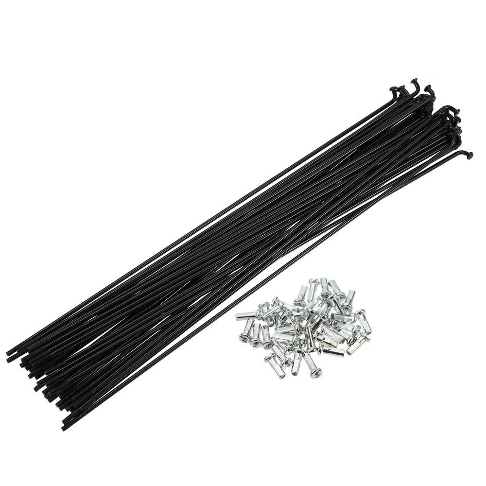 X AUTOHAUX 40 Pcs 14G J Bend 218mm x 2mm Bike Bicycle Spokes with Nipples Steel Black