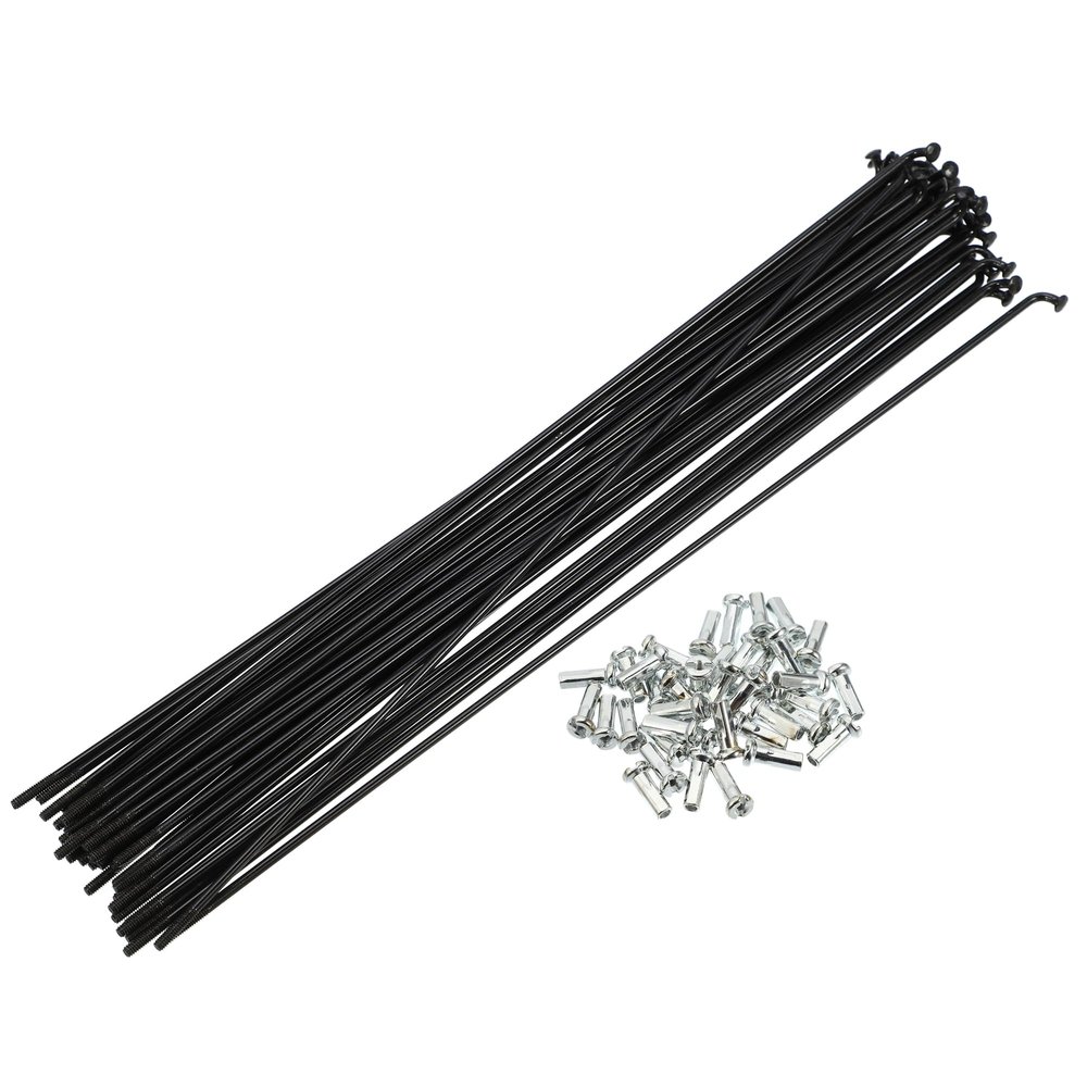 X AUTOHAUX 40 Pcs 14G J Bend 224mm x 2mm Bike Bicycle Spokes with Nipples Steel Black