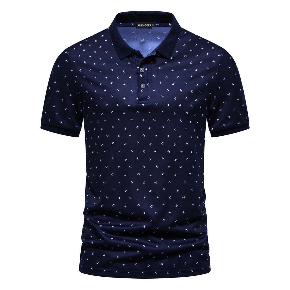 LUJENGEFA Men's Casual Short Sleeve Polo Shirt Summer Holiday Beach Tropical Tops Golf Shirts for Men Navy Blue Horse S