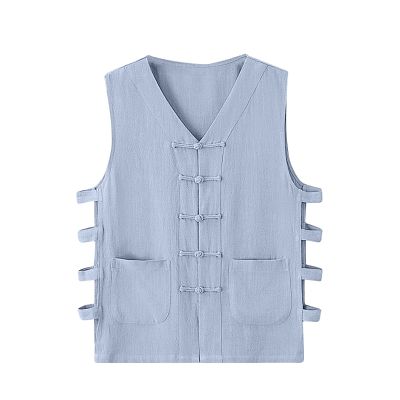 Shirts for Men 2023 Casual Cotton Linen Solid Waistcoat Summer V Neck Sleeveless Undershirt Vintage Buckle 2023 Hawaiian Shirt Sky Blue 4X