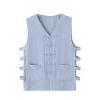 Shirts for Men 2023 Casual Cotton Linen Solid Waistcoat Summer V Neck Sleeveless Undershirt Vintage Buckle 2023 Hawaiian Shirt Sky Blue 4X view 1