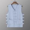 Shirts for Men 2023 Casual Cotton Linen Solid Waistcoat Summer V Neck Sleeveless Undershirt Vintage Buckle 2023 Hawaiian Shirt Sky Blue 4X view 2