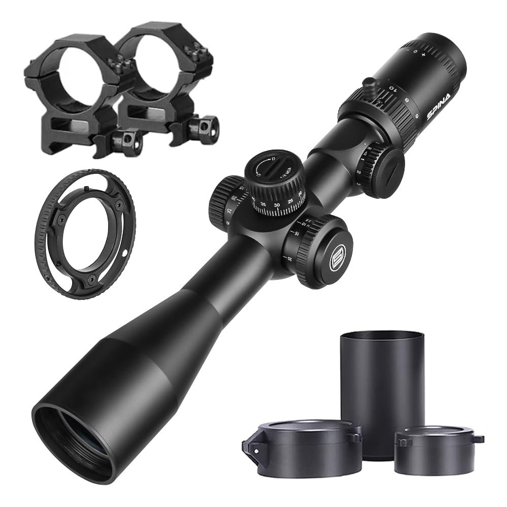 SPINA OPTICS 4-16x44 SFP Second Focal Plane Scope with Mil-dot Reticle and 20mm Ring Mounts,Waterproof, Fogproof Black Hunting Scopes, 30mm Tube (4-16x44 SFP)
