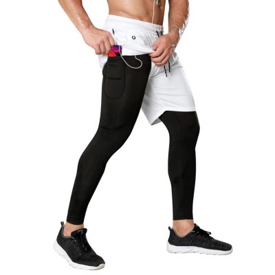 Charque Mens Compression Running Pants 2 in 1 Shorts Gym Leggings with Pocket Quick Dry Athletic Workout Sweatpants
