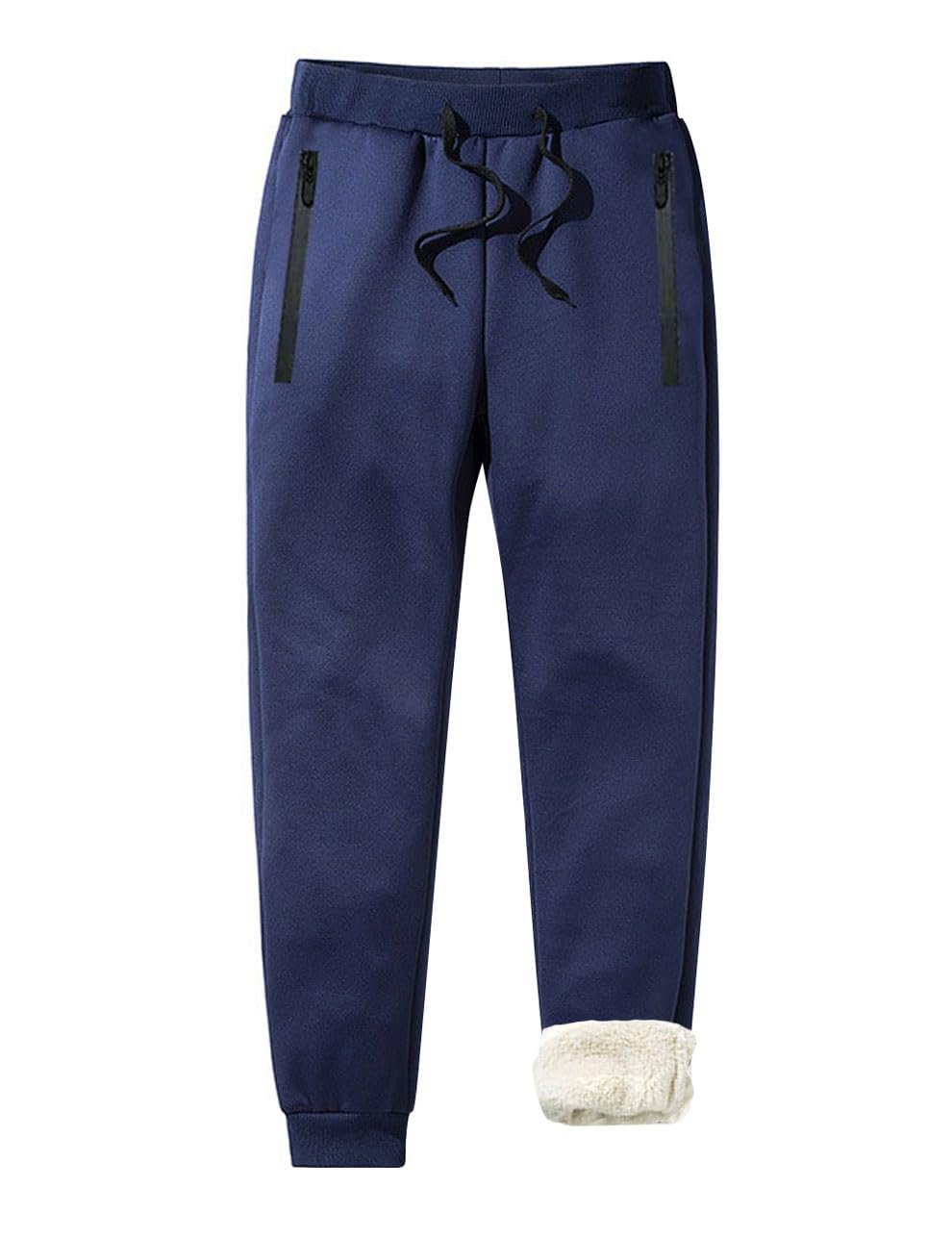 ZGZZ7 Men's Winter Warm Fleece Pants Sherpa Lined Sweatpants Active Thermal Running Joggers Pants (2#Blue,XL)