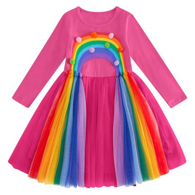 5T Fall Dresses for Girls Long Sleeve Rainbow Dress for Girls 5-6 Years Dress Fall Winter Dresses for School