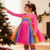 5T Fall Dresses for Girls Long Sleeve Rainbow Dress for Girls 5-6 Years Dress Fall Winter Dresses for School view 3