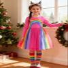 5T Fall Dresses for Girls Long Sleeve Rainbow Dress for Girls 5-6 Years Dress Fall Winter Dresses for School view 4