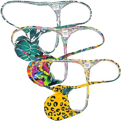 Jaxu Sexy Men's Flex Bikini Thong Underwear Male Contour Pouch Tangas Hombre G-string Minimum Coverage T-back String Belt 3-Pack(Konjac Leaf,Color Scrawl,Yellow Spot) M