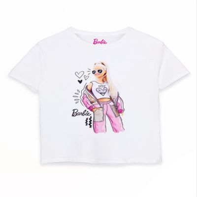 Barbie Girls Short Sleeve T-Shirt | Young Ladies Pose Stylish Sketch Graphic Tee | Kids White Fashion Top | Doll Movie Gift