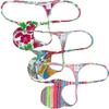 Jaxu Sexy Men's Flex Bikini Thong Underwear Male Contour Pouch Tangas Hombre G-string Minimum Coverage T-back String Belt 3-Pack(Red Apricot Flower,Abstract Indocalamus,Red Sawtooth) L view 1