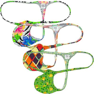Jaxu Sexy Men's Flex Bikini Thong Underwear Male Contour Pouch Tangas Hombre G-string Minimum Coverage T-back String Belt 3-Pack(Tiger Stripe,Brown Plaid,Mint Leaf) XL