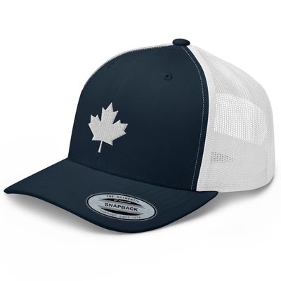 RIVEMUG Canada White Maple Leaf Premium Trucker Hat Curved Bill Mid Crown Adjustable Canadian Cap