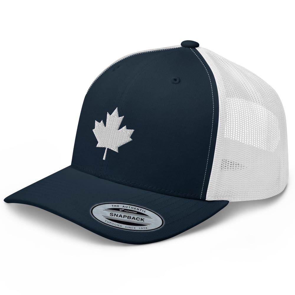 RIVEMUG Canada White Maple Leaf Premium Trucker Hat Curved Bill Mid Crown Adjustable Canadian Cap