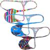 Jaxu Sexy Men's Flex Bikini Thong Underwear Male Contour Pouch Tangas Hombre G-string Minimum Coverage T-back String Belt 3-Pack(Yellow Rainbow Stripe,Blue Shark,Short Stripe) XL view 1