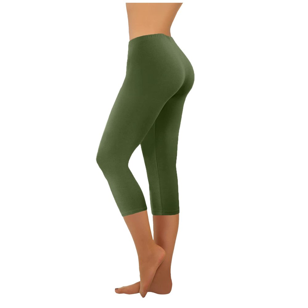 HGps8w Cropped Yoga Pants for Women Tummy Control High Waisted Compression Capris Floral Leggings Workout Running Tights