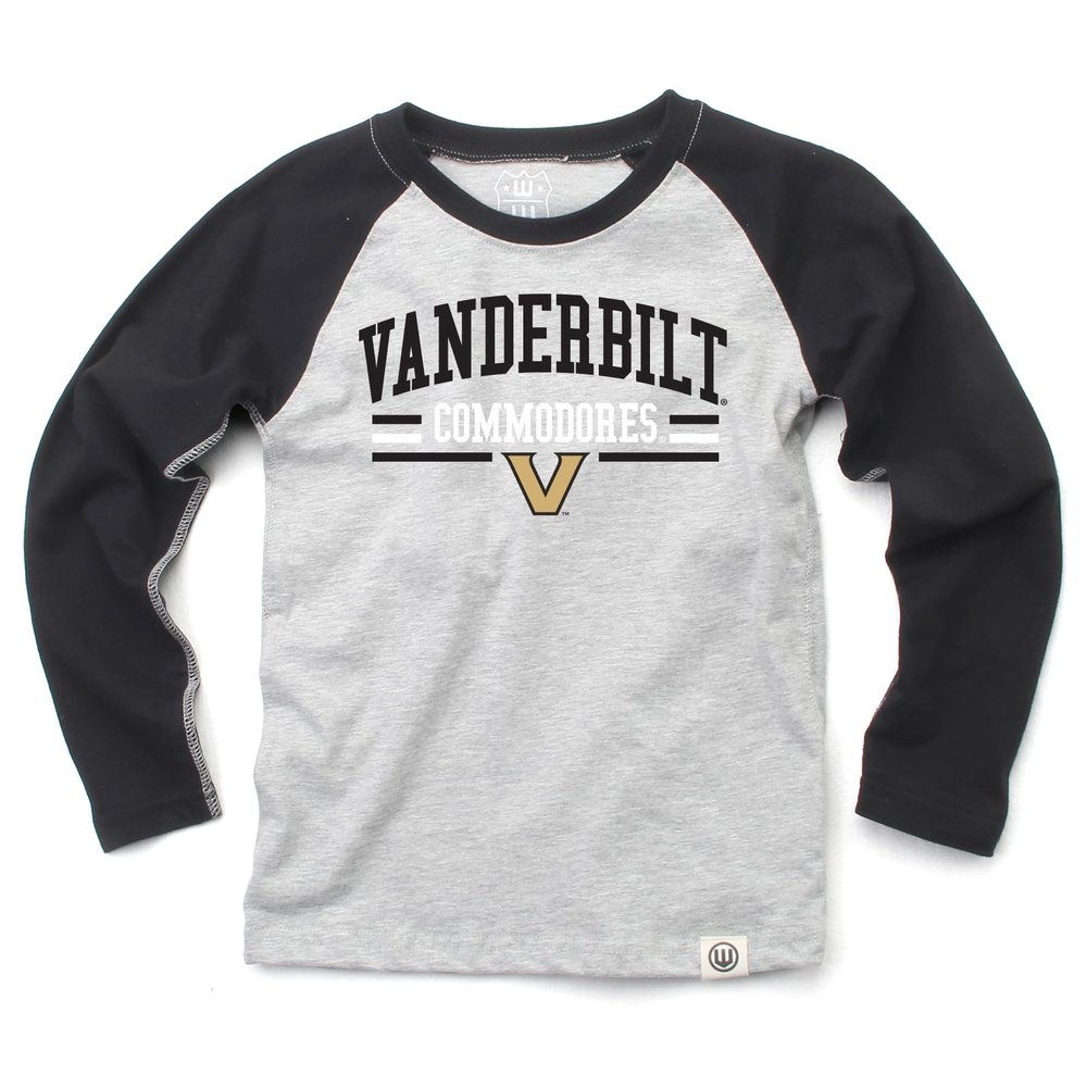 Wes and Willy NCAAA Kids LS Raglan Tee,Vanderbilt Commodores,L,Black