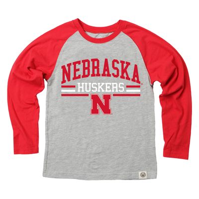 Wes and Willy NCAAA Kids LS Raglan Tee,Nebraska Cornhuskers,L,Cherry