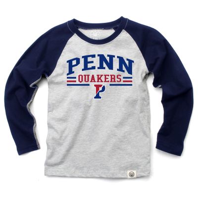 Wes and Willy NCAAA Kids LS Raglan Tee,Penn Quakers,5,Midnight