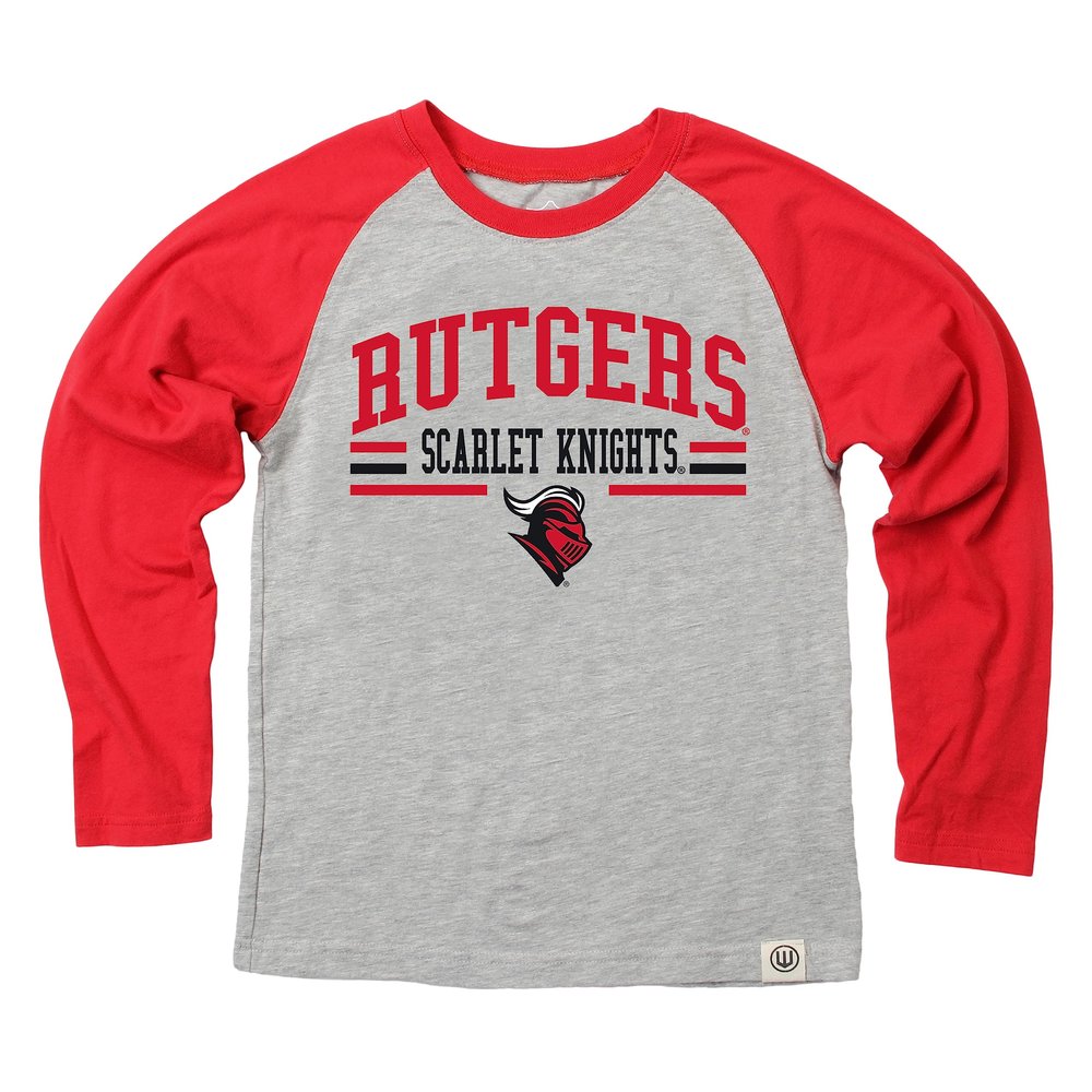 Wes and Willy NCAAA Kids LS Raglan Tee,Rutgers Scarlet Knights,6,Cherry