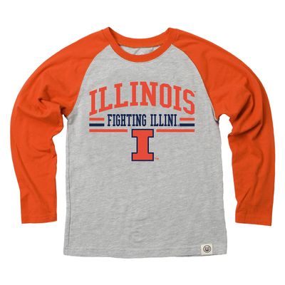 Wes and Willy NCAAA Kids LS Raglan Tee,Illinois Fighting Illini,L,Orange Crush