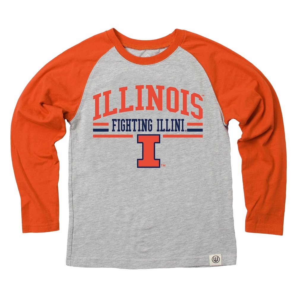 Wes and Willy NCAAA Kids LS Raglan Tee,Illinois Fighting Illini,XL,Orange Crush