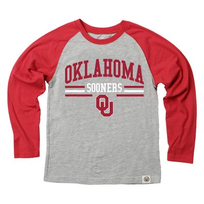 Wes and Willy NCAAA Kids LS Raglan Tee,Oklahoma Sooners,7,Bullseye Red