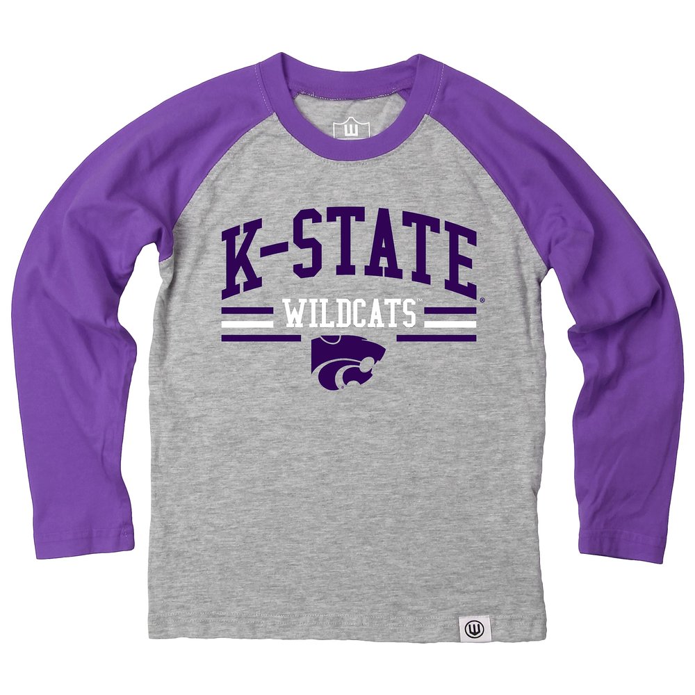 Wes and Willy NCAAA Kids LS Raglan Tee,Kansas State Wildcats,M,Grape