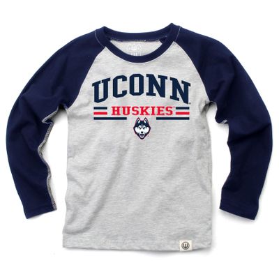 Wes and Willy NCAAA Kids LS Raglan Tee,UConn Huskies,7,Midnight