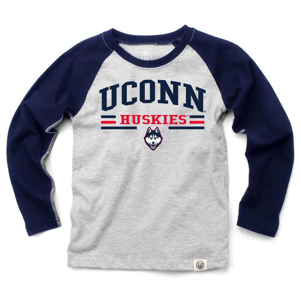Wes and Willy NCAAA Kids LS Raglan Tee,UConn Huskies,7,Midnight
