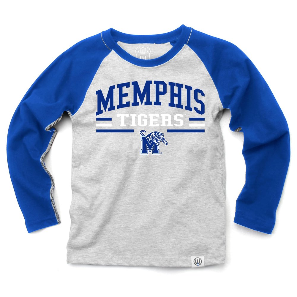 Wes and Willy NCAAA Kids LS Raglan Tee,Memphis Tigers,6,Blue Moon
