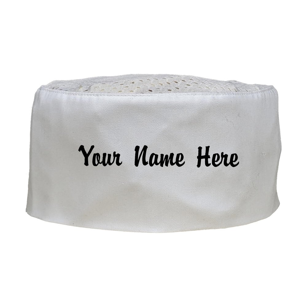 ChefsCloset Custom Embroidered Chef Beanie Hat, Custom Mesh Top Chef Hats, White Chef Beanie Unisex
