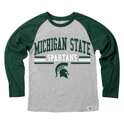 Wes and Willy NCAAA Kids LS Raglan Tee,Michigan State Spartans,7,Evergreen