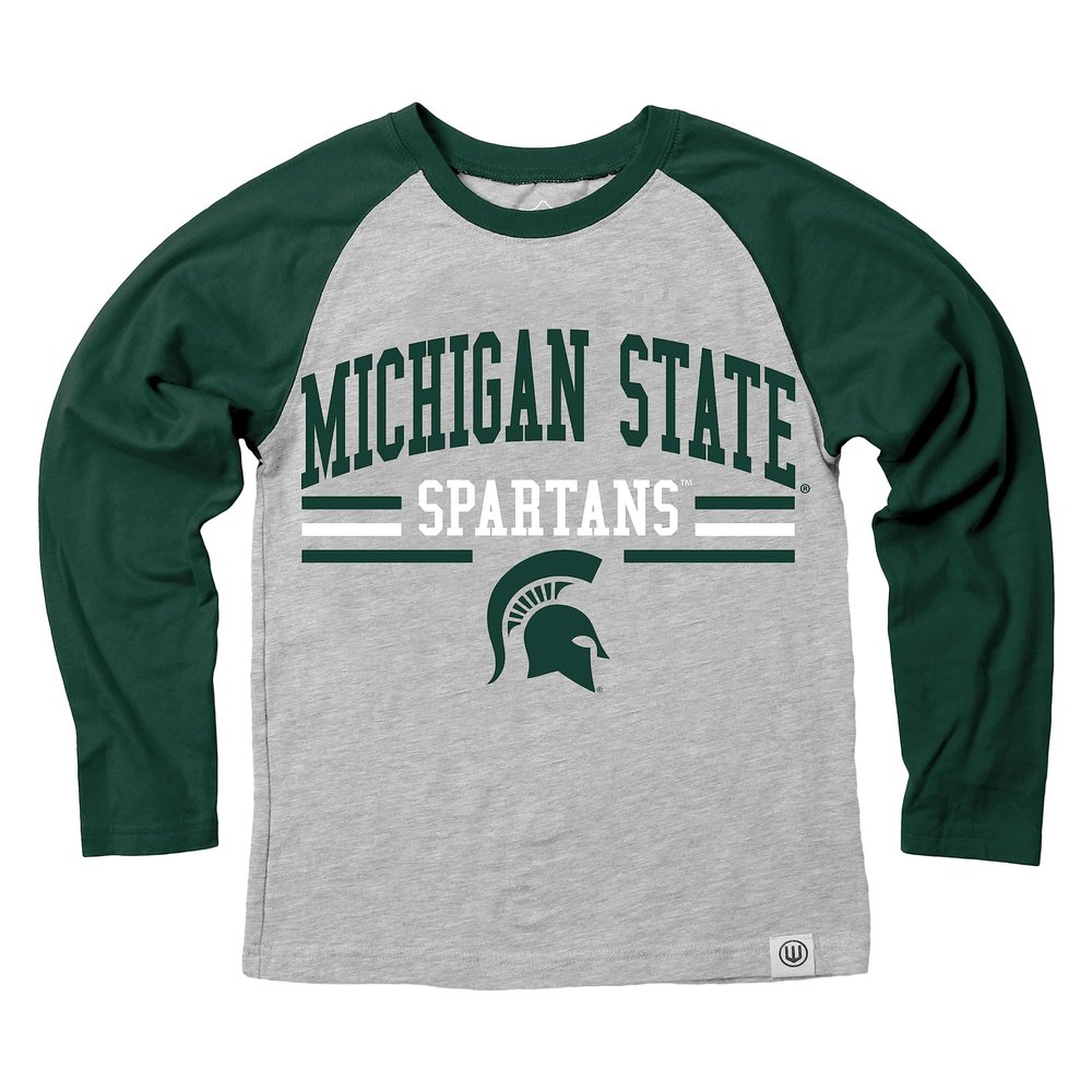Wes and Willy NCAAA Kids LS Raglan Tee,Michigan State Spartans,7,Evergreen