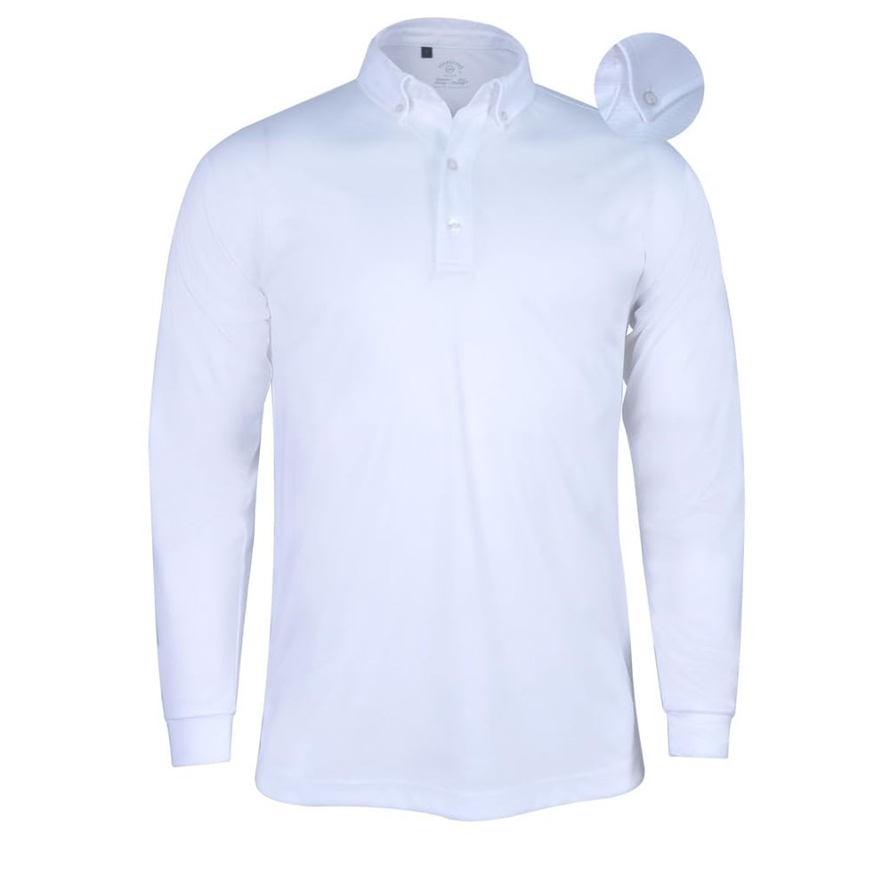 Monterey Club Men's Microfiber Tonal Pinstripe Texture, Solid Tailored Collar Button-Down Long Sleeve Polo Shirt #3639 (White, X-Large)