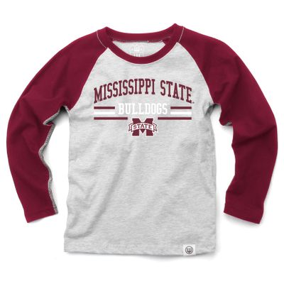 Wes and Willy NCAAA Kids LS Raglan Tee,Mississippi State Bulldogs,4,HAR Maroon