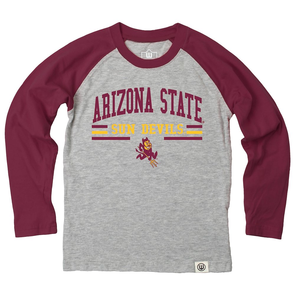 Wes and Willy NCAAA Kids LS Raglan Tee,Arizona State Sun Devils,4,Wine