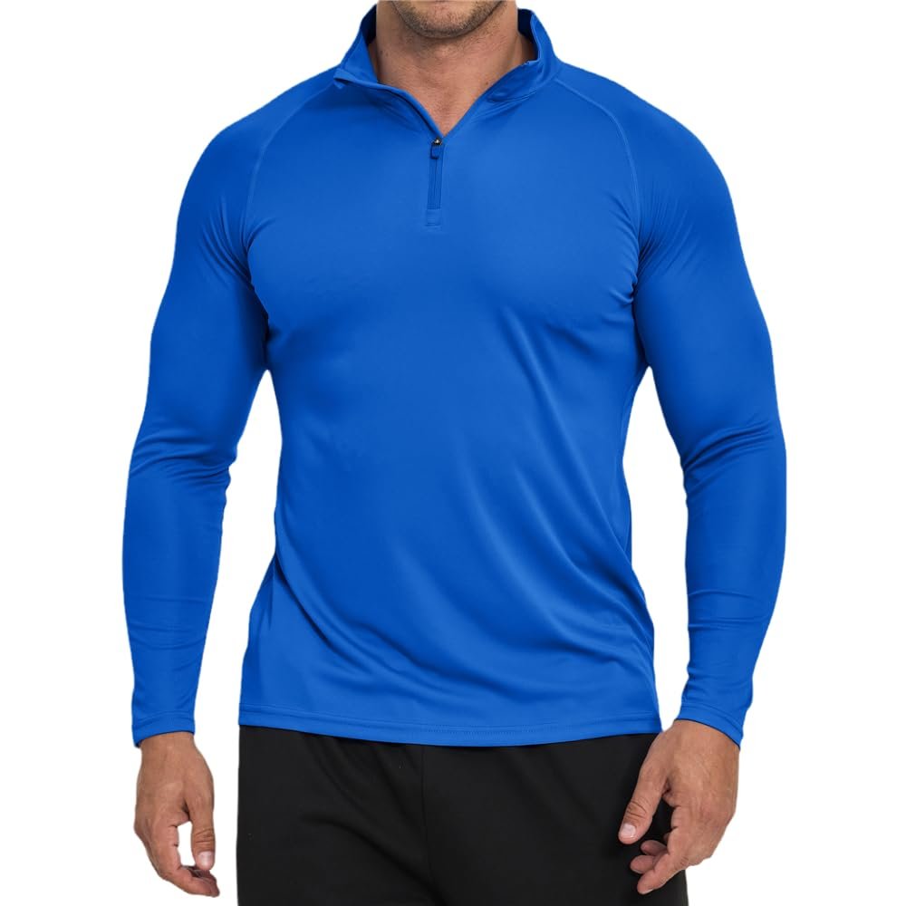 Men's Sun Protection Shirt Zip Long Sleeve Workout Pullover Tops Loose Fitting Quick Dry -Shirt s1 Blue S