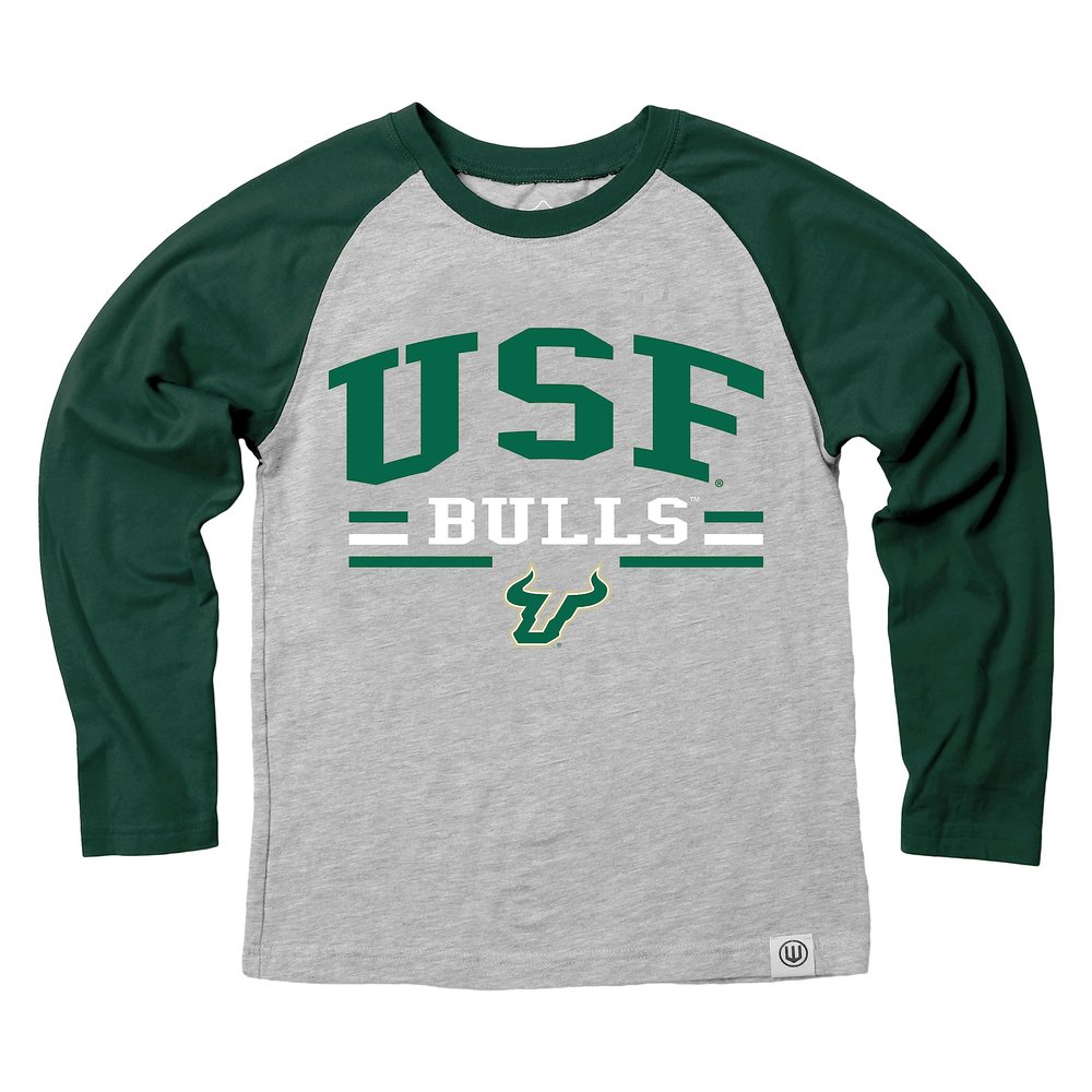 Wes and Willy NCAAA Kids LS Raglan Tee,South Florida Bulls,4T,Evergreen