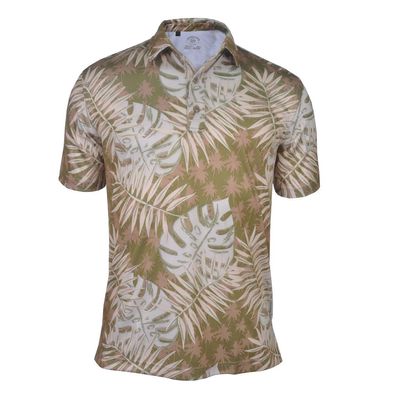 Monterey Club Men's Forest Leaves Print Point Collar Polo Shirt #3512 (Khaki/Wood Ash, Small)