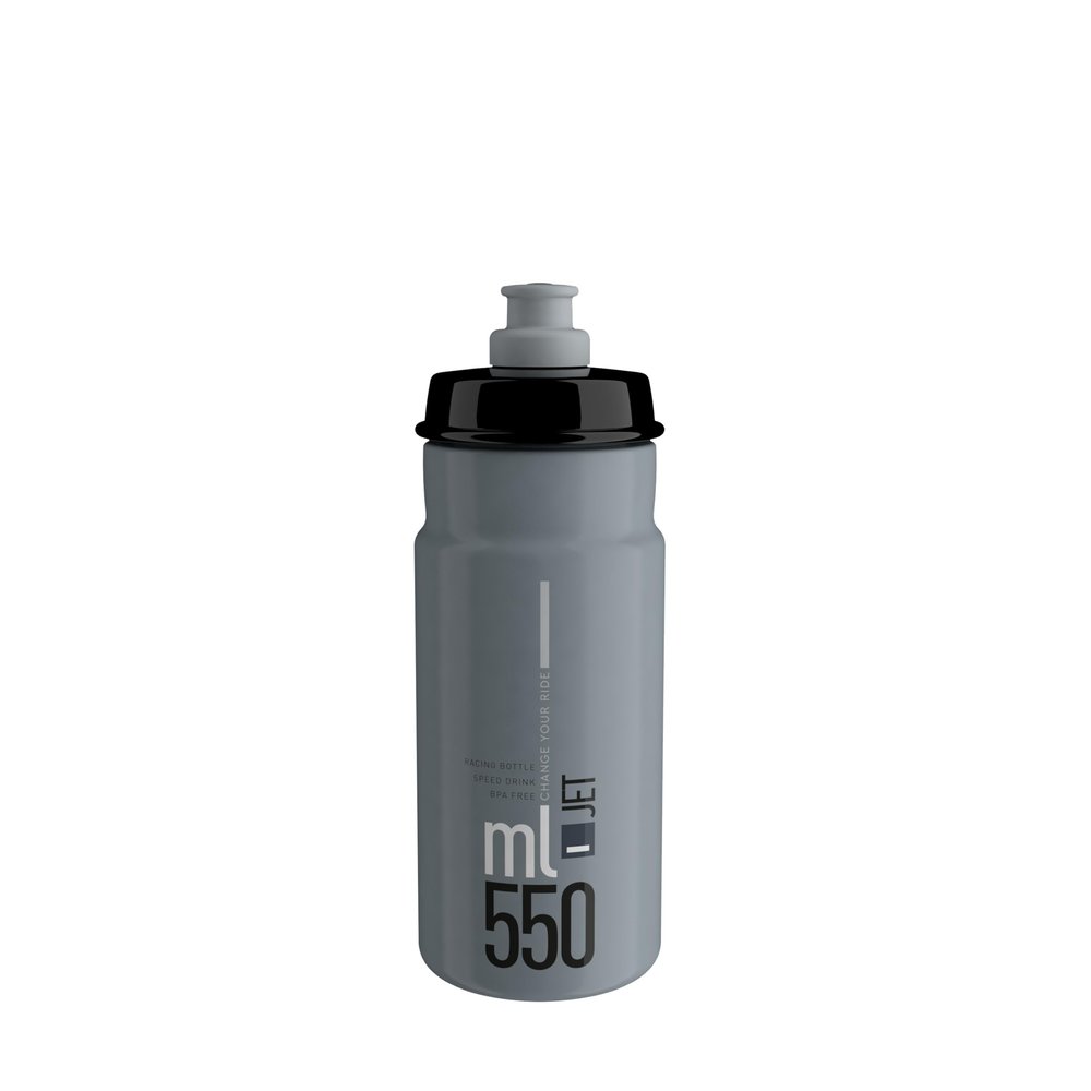 Elite Jet Cycling Water Bottle 550ml Grey with Black Logo High-Flow, Biodegradable, BPA-Free