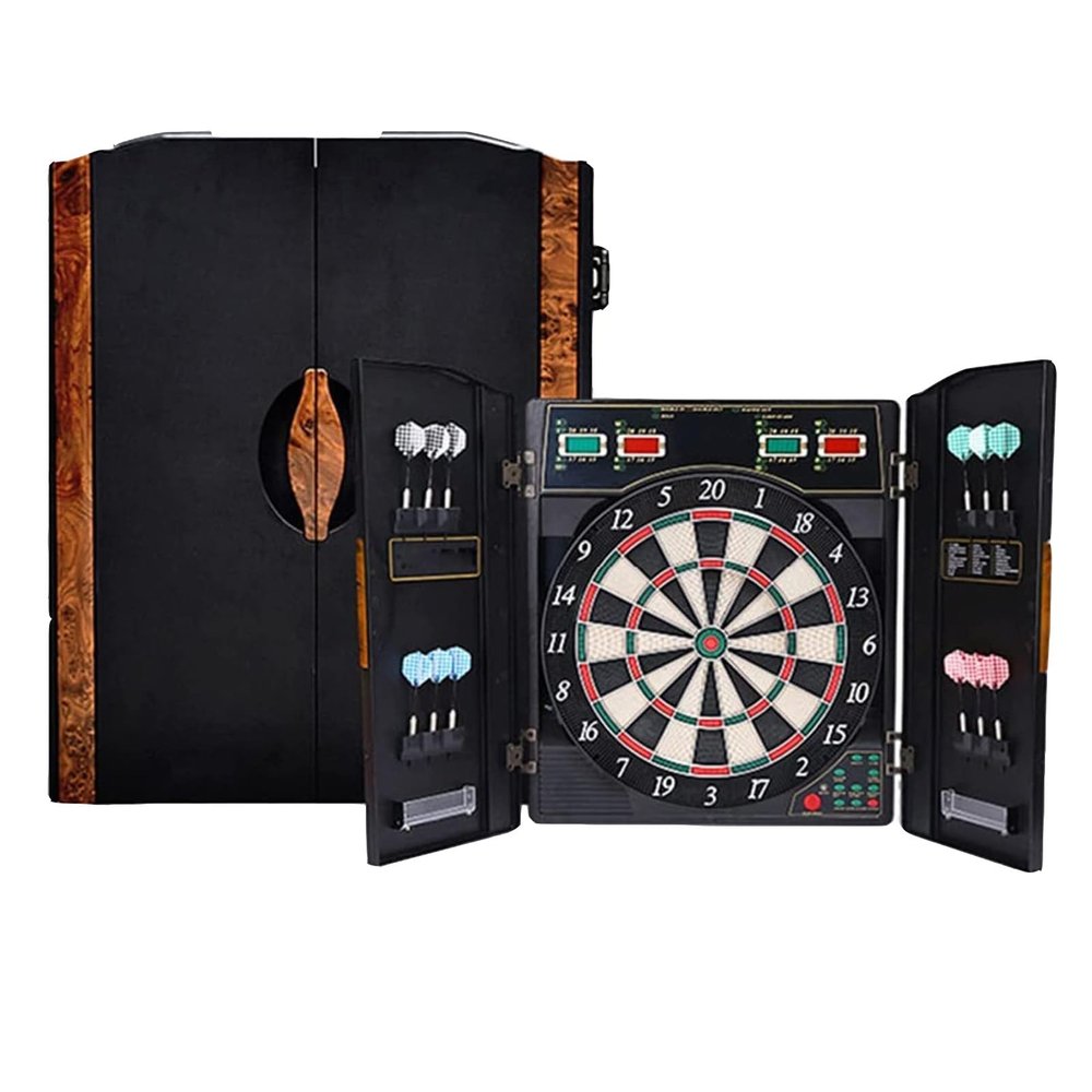 COMAAM Electronic Dart Board, Digital Soft Tip Dart Boards, Decorative Dart Board Cabinet Set, with 12 Soft Tip Dart Board and 150 Dart Head, 51 x 6.2 x 59.6 cm