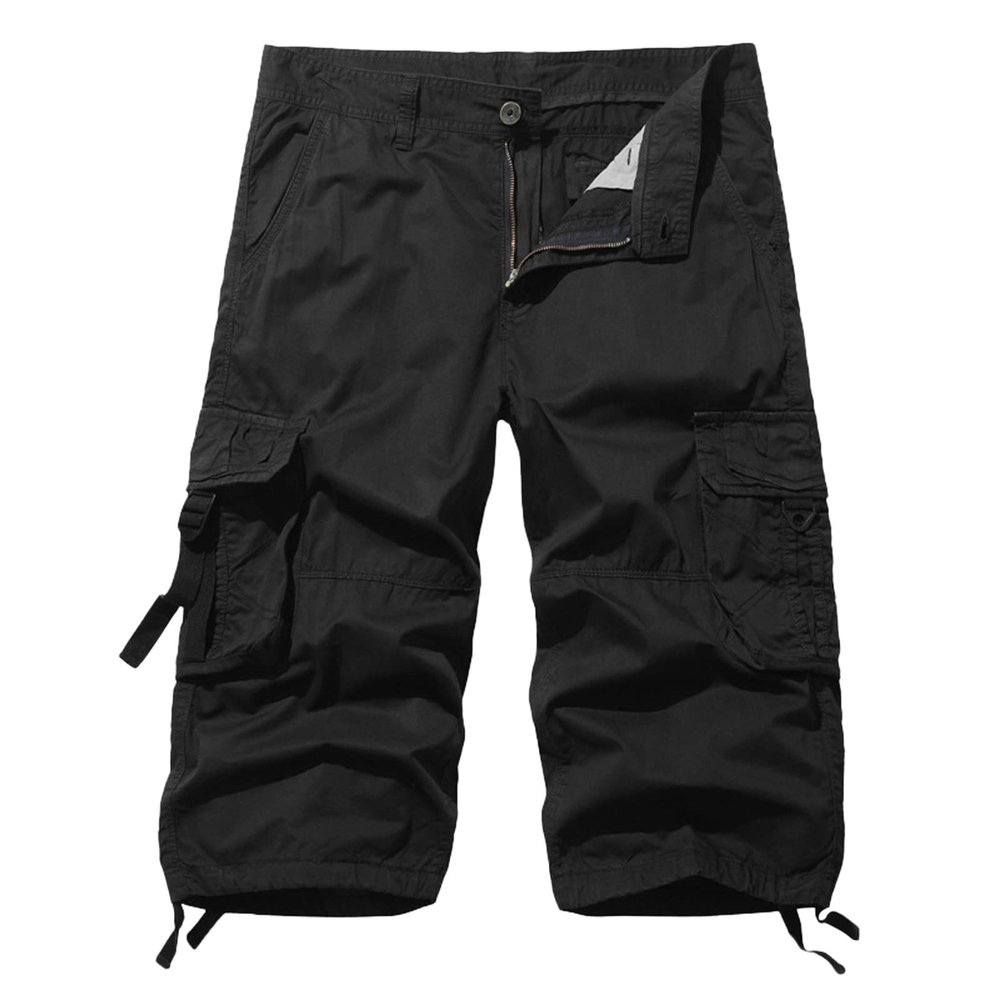 GOKKILRW Mens Ripstop Tactical Cargo Hiking Shorts Elastic Waist Outdoor Workout Travel Camping Joggers Pants Summer Lightweight Military Army Tactical Combat Work Trousers(Black,Medium)