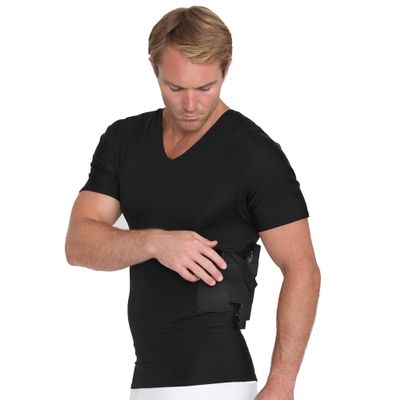 ISPRO TACTICAL - Made in USA - Concealed Carry Holster for Men & Gun Concealment Shoulder or Pistol Chest Compression V-Neck Shirt (Black, XL)