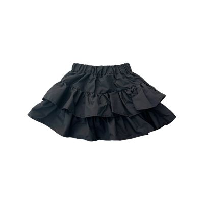 Tiered Ruffle Cake Skirt for Toddler Kids Girls Elastic High Waisted Skirts Solid Color Short Skirts (Black, 6-7 Years)