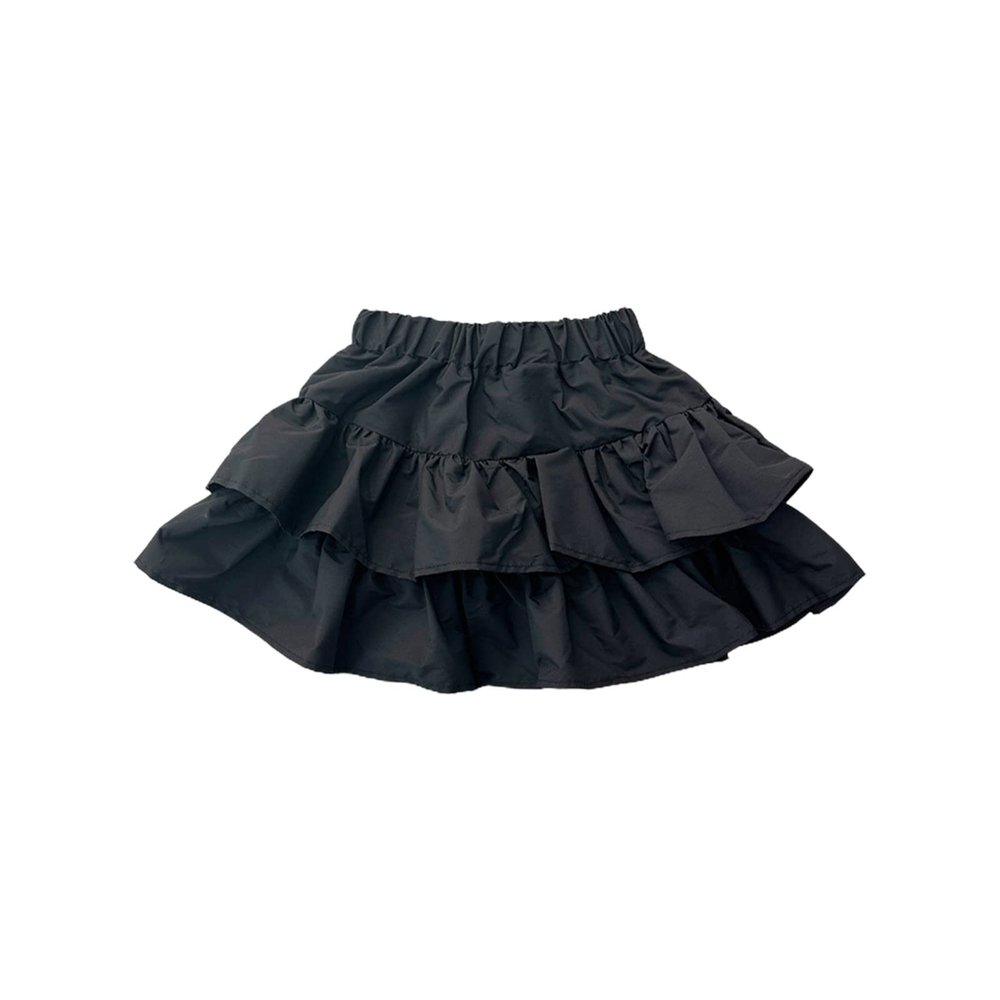 Tiered Ruffle Cake Skirt for Toddler Kids Girls Elastic High Waisted Skirts Solid Color Short Skirts (Black, 6-7 Years)