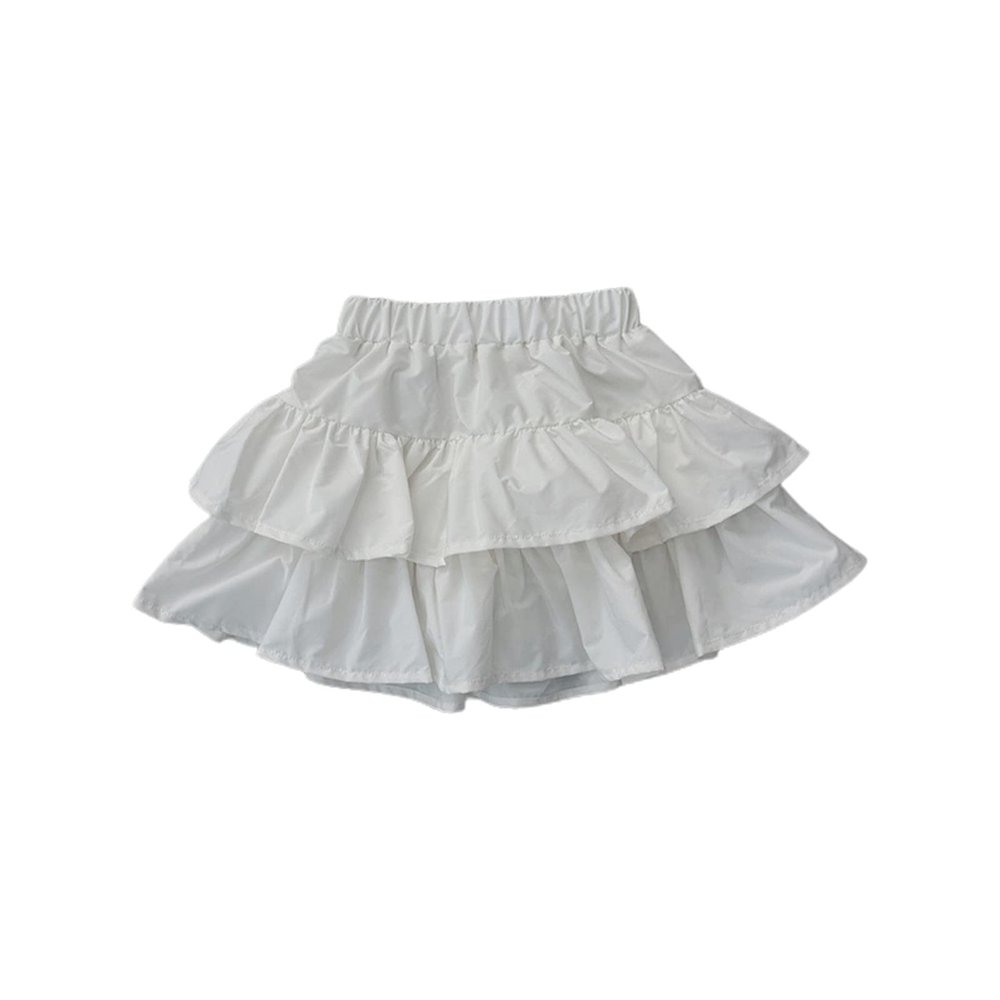 Tiered Ruffle Cake Skirt for Toddler Kids Girls Elastic High Waisted Skirts Solid Color Short Skirts (White, 4-5 Years)