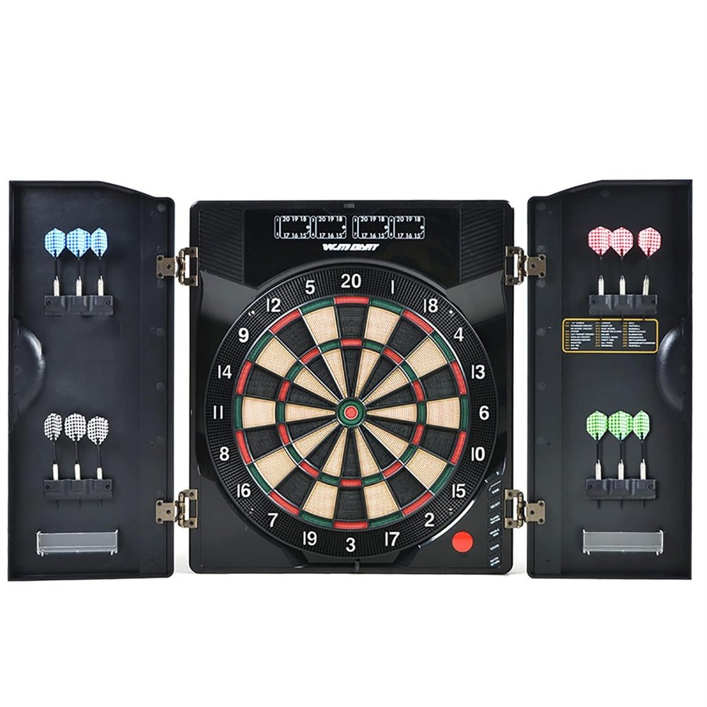 COMAAM Electronic Dartboard, Built in Cabinet Doors with Integrated Scoreboard, 4 LED Displays, with 12 Soft Tip Dart Board and 150 Dart Head, for Family Game Rooms