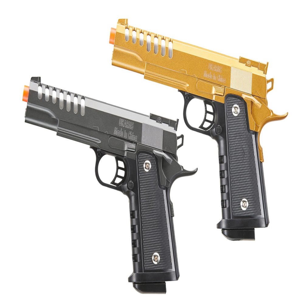 Dual Double 2011 Airsoft Pistol Lightweight Gold & Black Alloy Spring