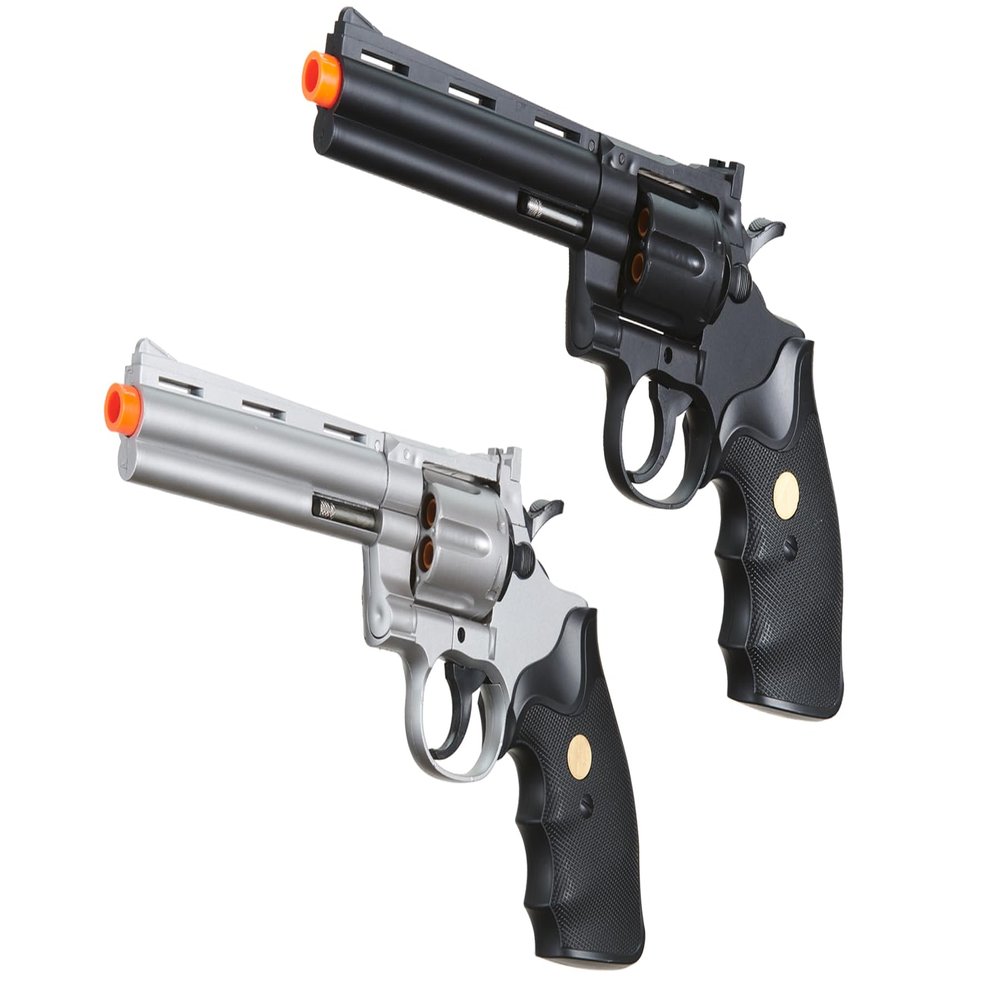 Airsoft Spring Revolver Low Powered Airsoft Pistol Durable Plastic - Silver & Black - 2 Pack